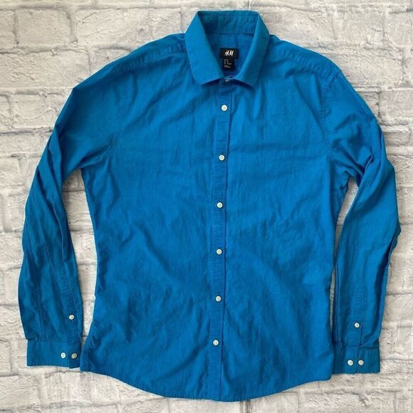 H&M Other - H&M men M Longsleeve button down dress shirt blue